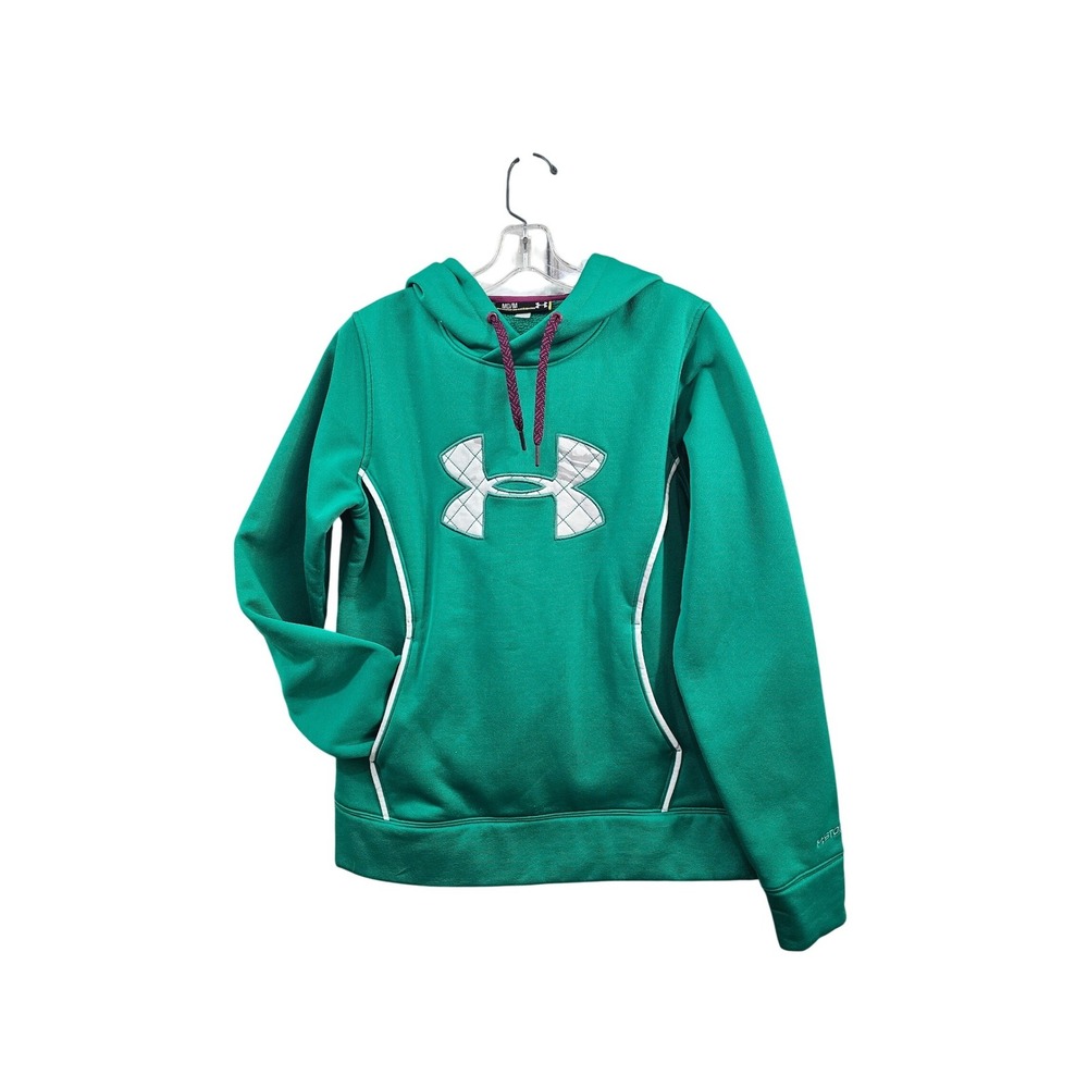 Under Armour Storm Hoodie Green Fleece Logo Pullover Sweatshirt Women Medium EUC